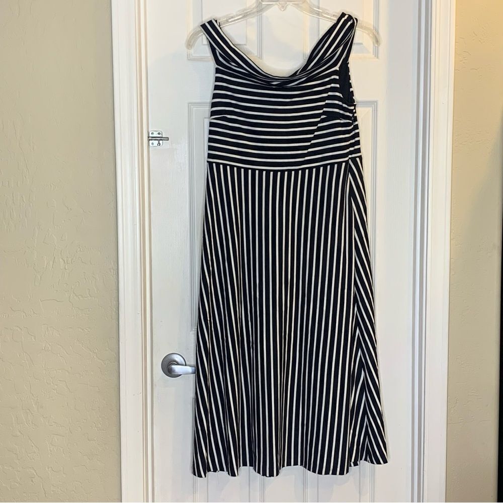 Banana Republic Navy Blue Striped Midi Dress Size 14 Off the Shoulder